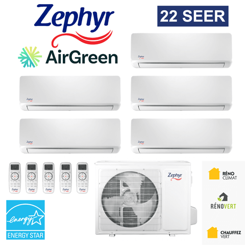 Thermopompe 5-Zone Zephyr 22 | Compresseur 42 000 BTU pour Montréal, Laval, Longueuil, Rive Sud et Rive Nord, Energy Star