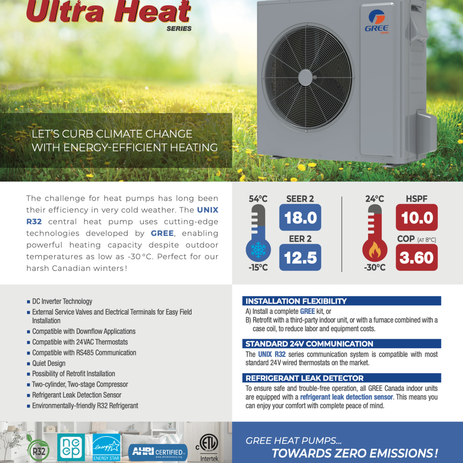 Thermopompe Centrale "ADD-ON" GREE  UNIX R32 | 2T | Serpentin en caisson