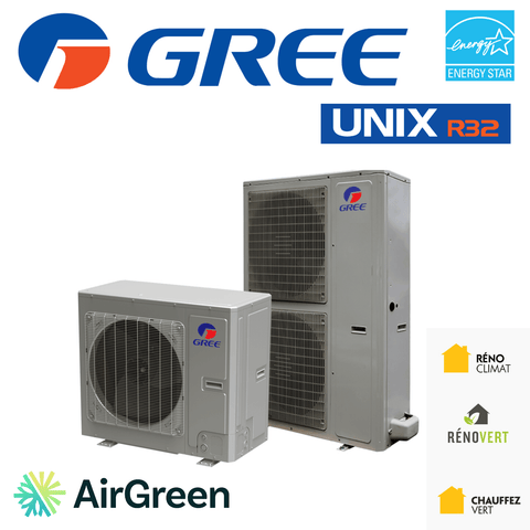 Thermopompe Central GREE UNIX R32 – 4 Tonnes - 48 000 BTU from AirGreen with Energy Star certification for Quebec climate