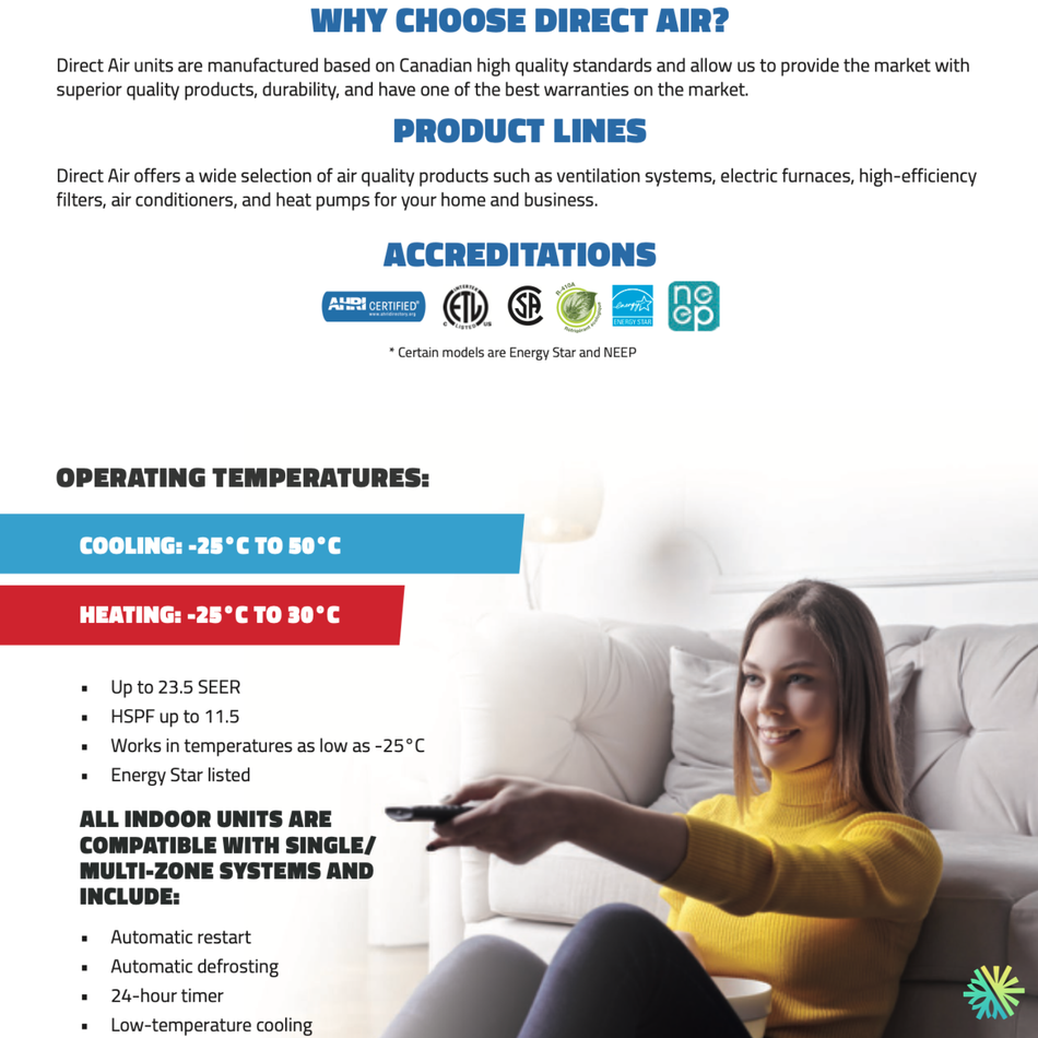 Thermopompe 2-Têtes DIRECT AIR DA25 (-25°C) | Ext : 36000 BTU