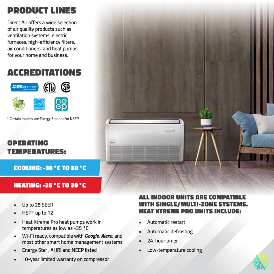 Thermopompe 4-Zones DIRECT AIR HEAT XTREME PRO (-35°C) | Ext : 36000 BTU