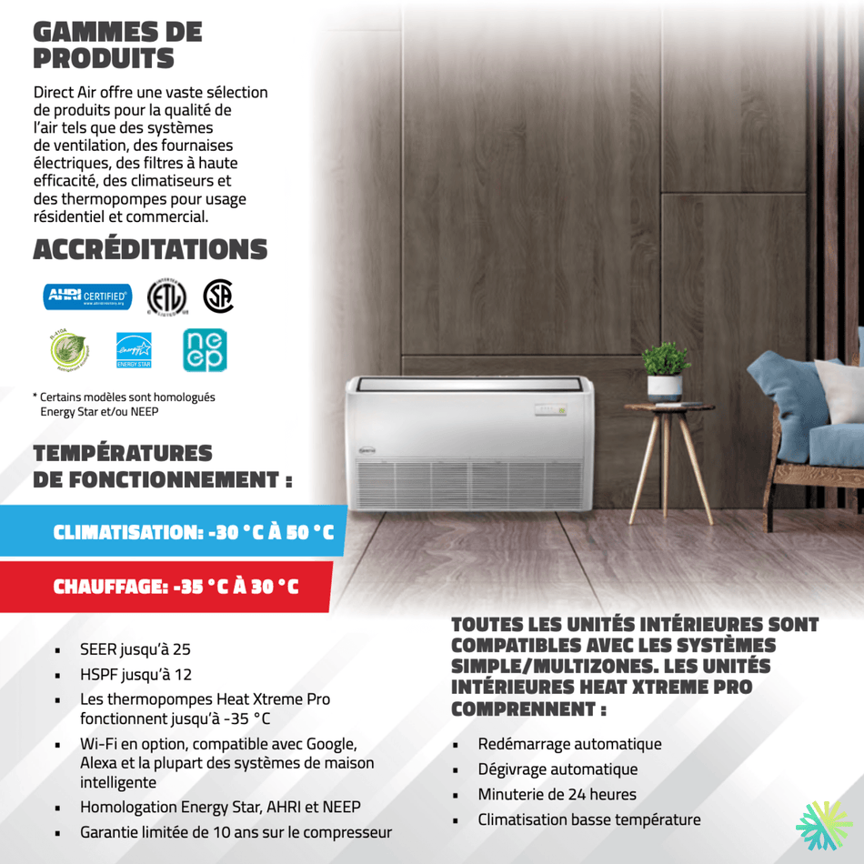 Thermopompe 3-Zones DIRECT AIR HEAT XTREME PRO (-35°C) | Ext : 48000 BTU