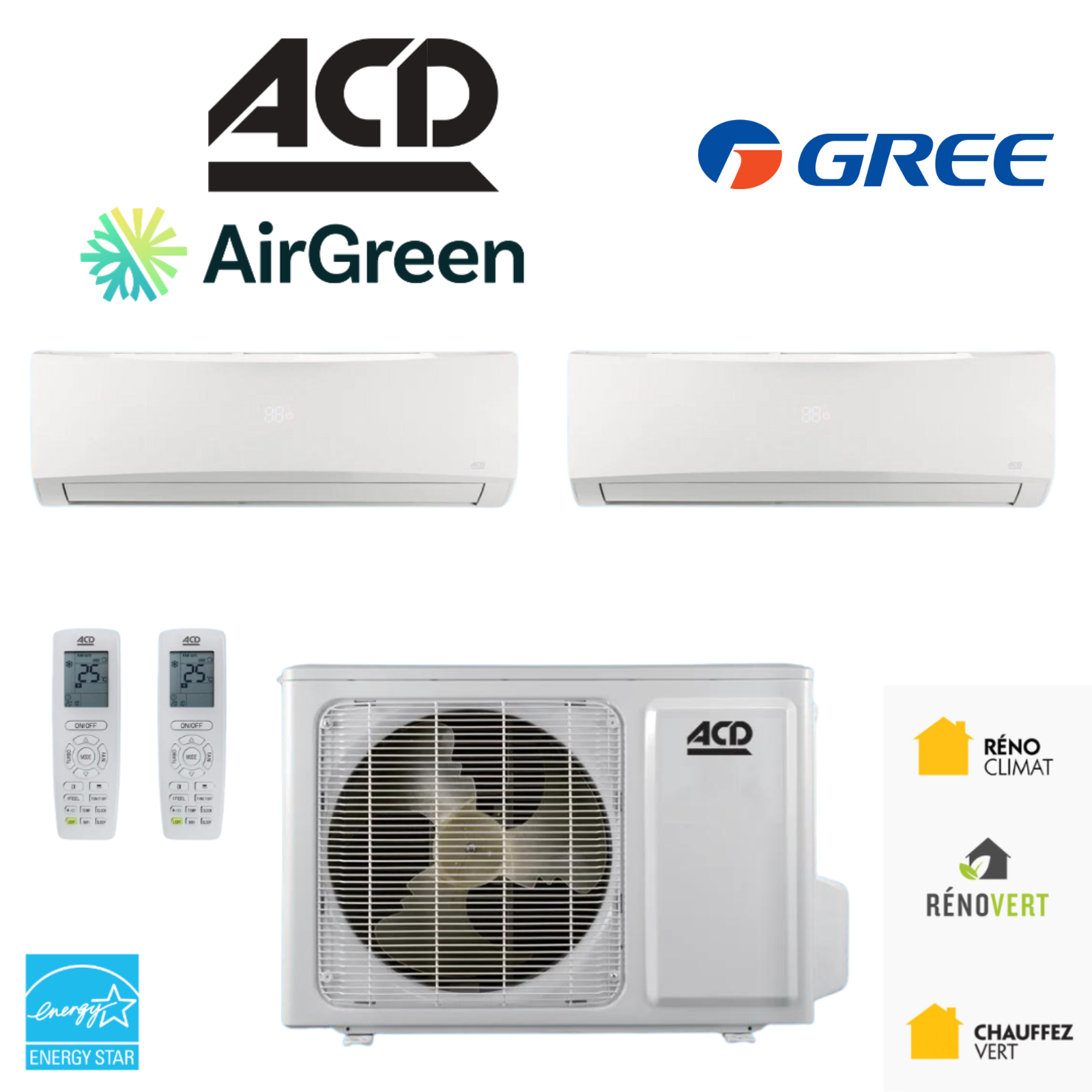 ACD heat pump MPD 2 Heads 18,000 BTU Compressor Montreal