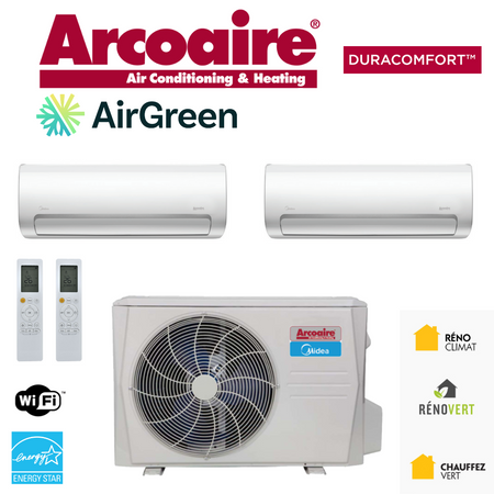 Thermopompe ArcoAire DLCMRA | 2-Zones | Compresseur 18 000 BTU