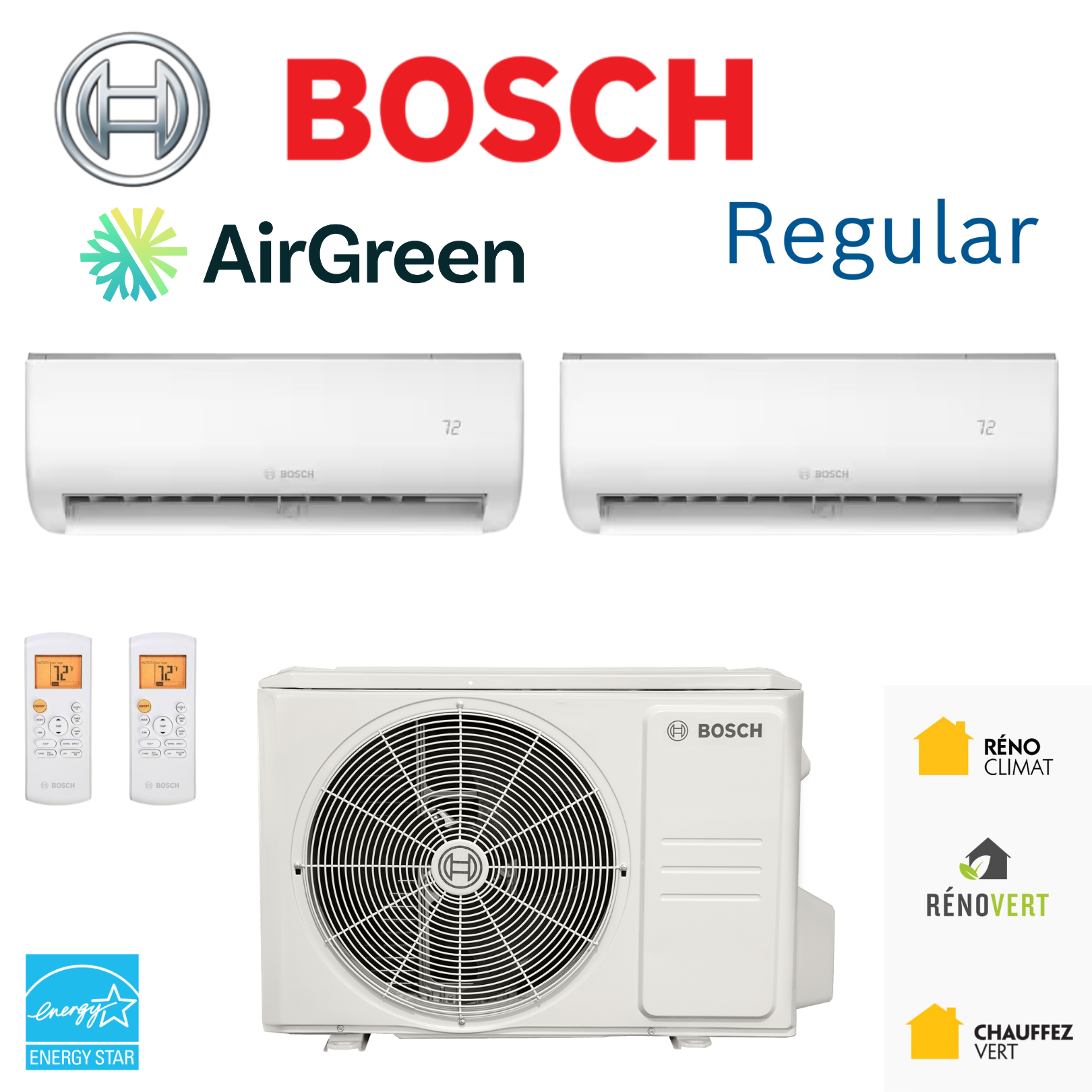 Thermopompe Double Zone BOSCH Régulier | Compresseur 18 000 BTU | Montréal, Laval, Longueuil, Rive Sud et Rive Nord