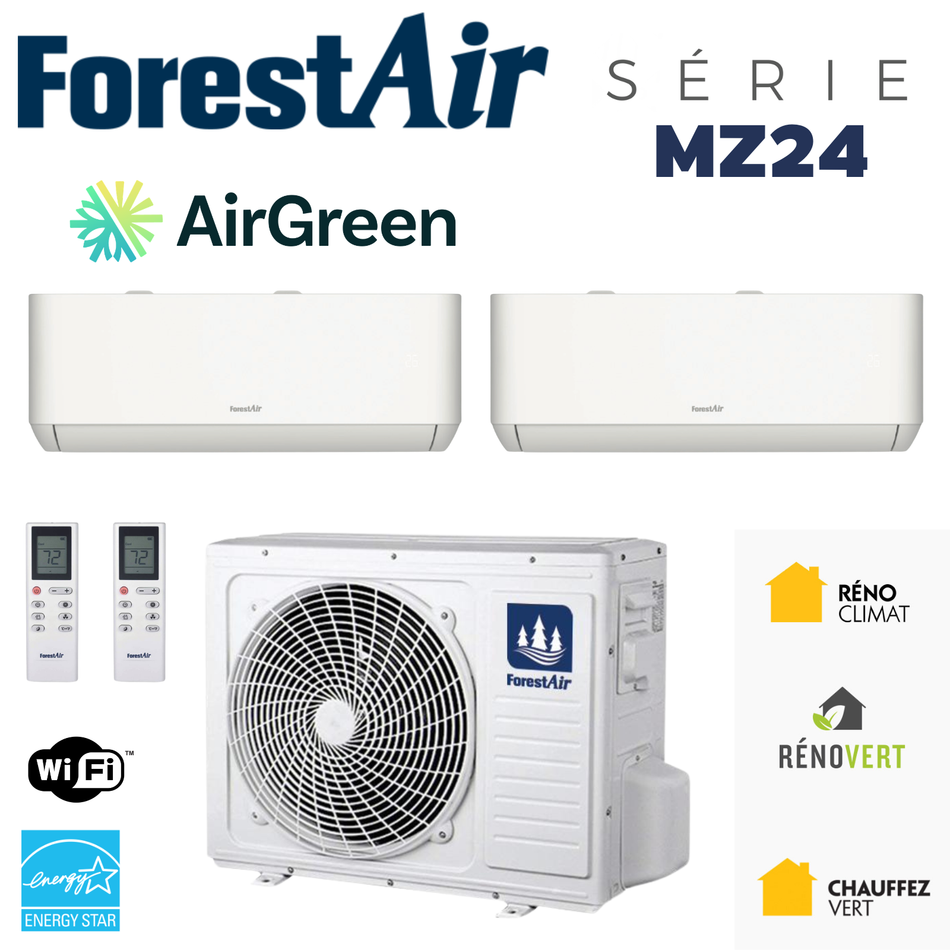 Thermopompe Murale 2-Zones FORESTAIR MZ R454B | Ext: 36000 BTU