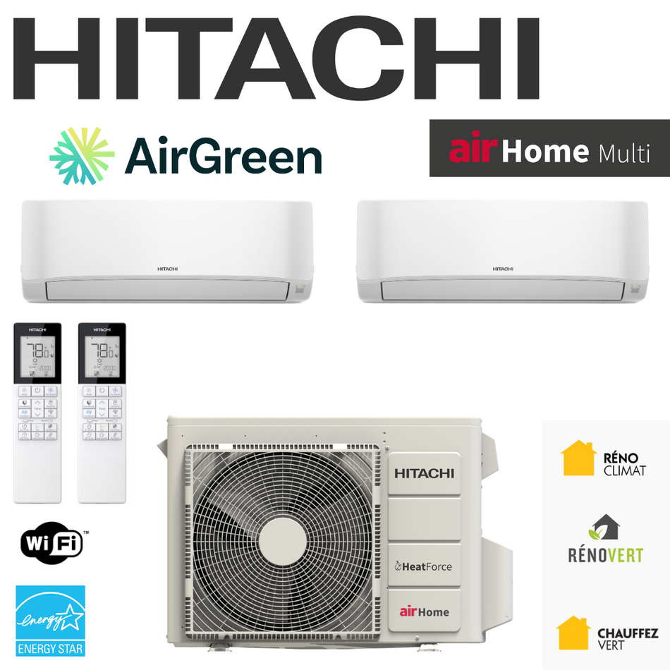 Thermopompe Murale DoubleZone HITACHI airHome Multi | Compresseur 18 000 BTU