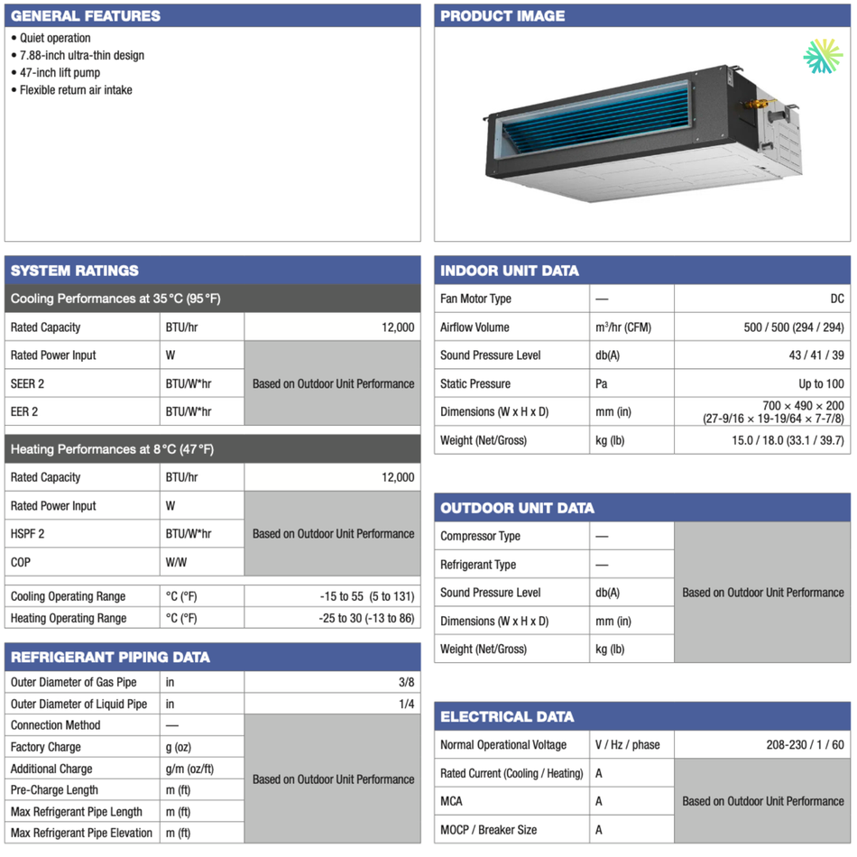 Thermopompe Conduits Gainables FORESTAIR E24 | 12000 BTU | Montréal & Montérégie