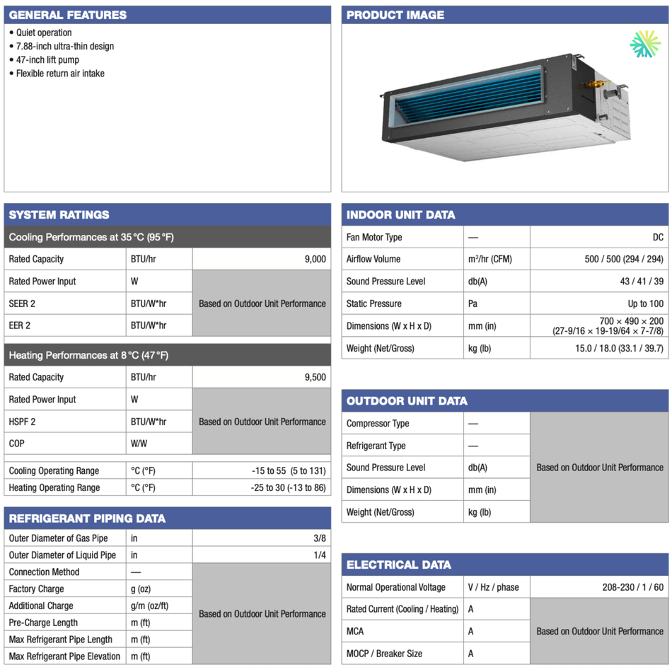 Thermopompe Conduits Gainables FORESTAIR E24 | 9000 BTU | Montréal & Montérégie