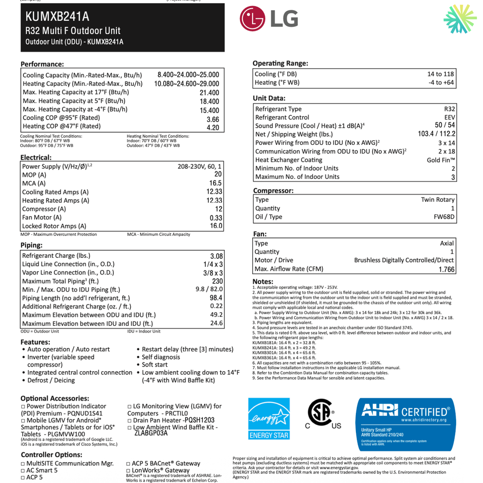 LG MULTI F R32 Dual Zone Heat Pump | 24000 BTU Compressor