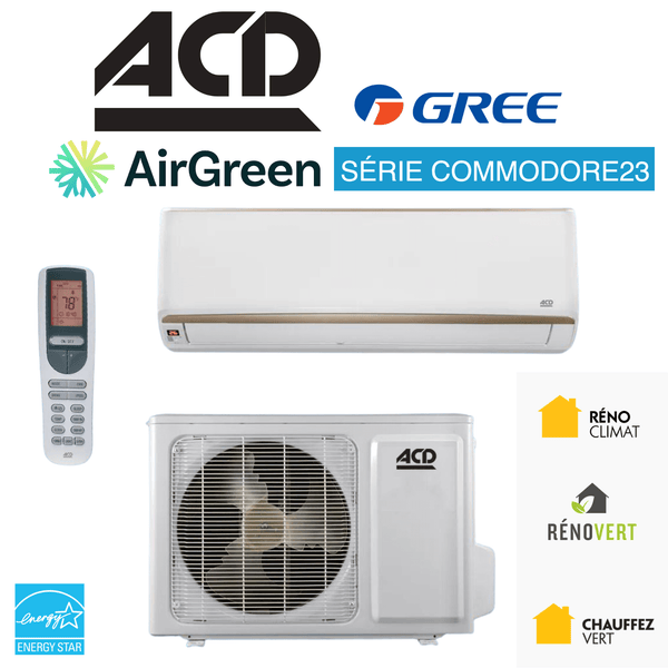 Thermopompe ACD Commodore23 36000 BTU | Montréal, Laval, Longueuil, Rive Sud et Rive Nord - Image featuring wall-mounted unit and remote
