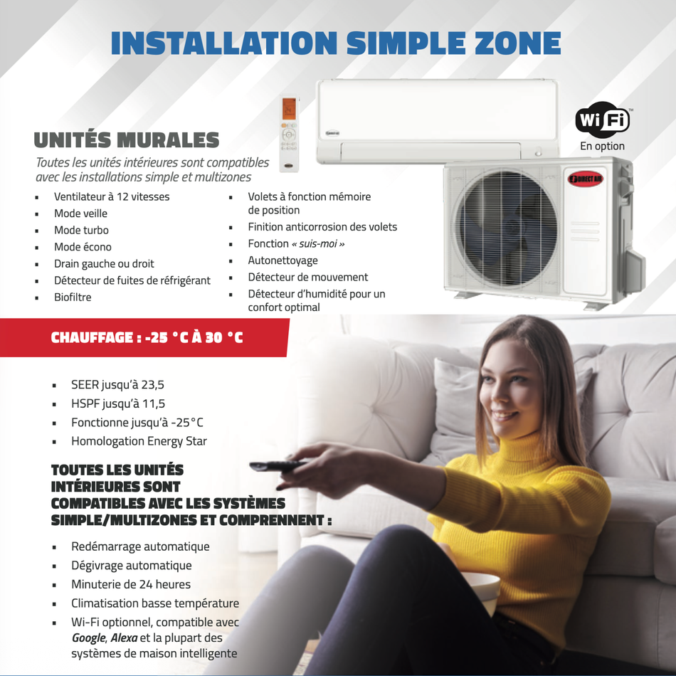 Thermopompe Murale DirectAir DA25 | R410a - 12 000 BTU