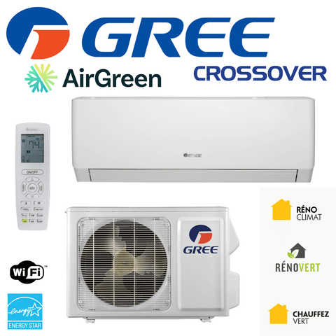 Thermopompe Murale GREE CROSSOVER de 9 000 BTU Montréal (-30°C) avec WiFi et télécommande, installation simple-zone.