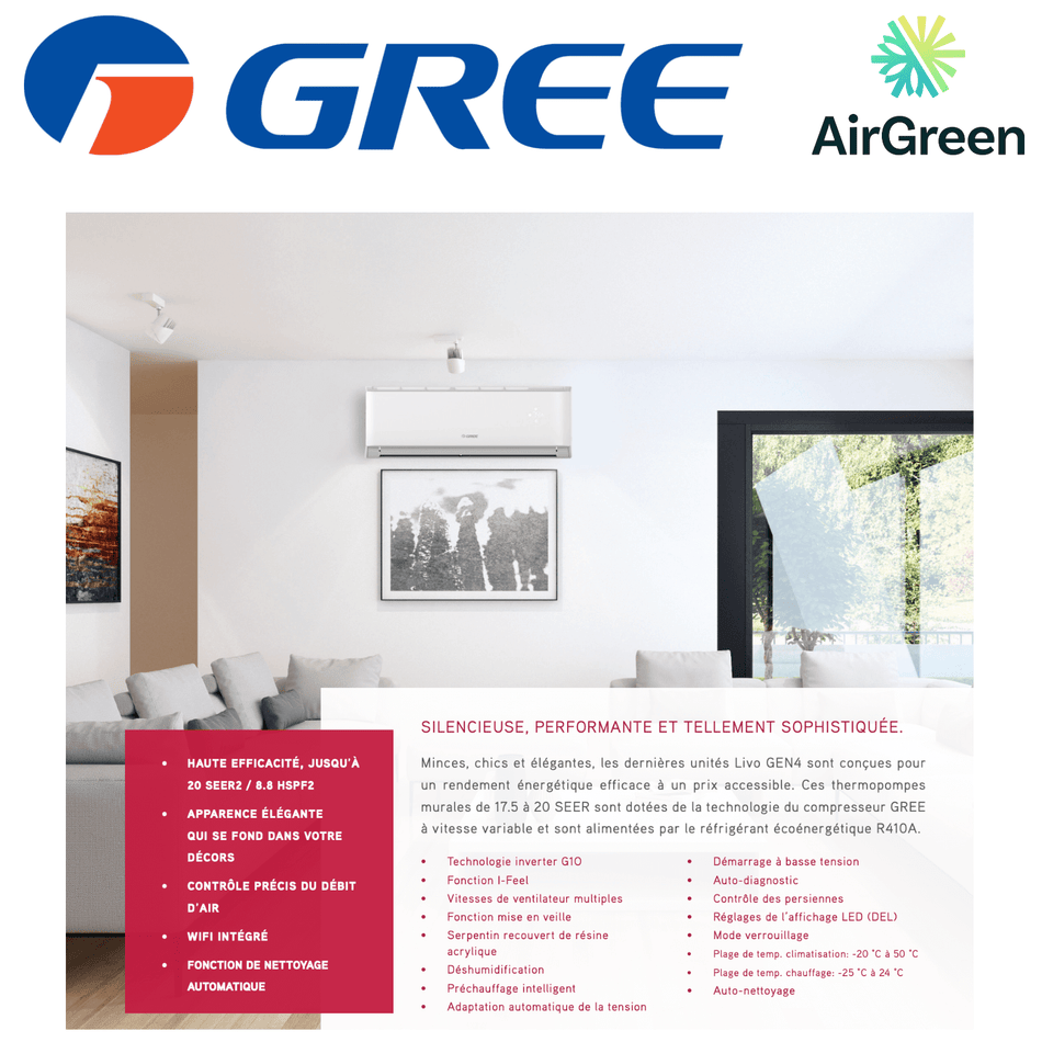 Gree Livo Gen4 9 000 BTU Wall-Mounted Heat Pump | Montreal, Laval, Longueuil, South Shore and North Shore
