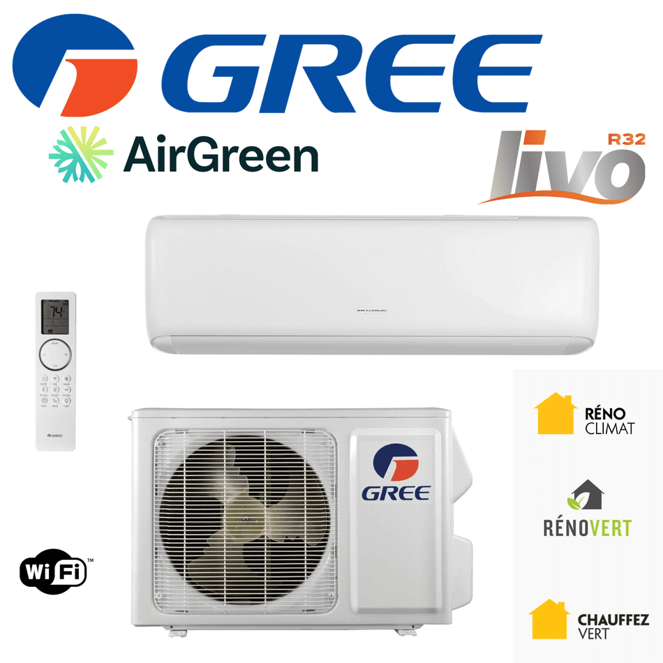 Thermopompe Murale Gree LIVO R32 | 12 000 BTU 115V | Montréal, Laval, Longueuil, Rive Sud & Rive Nord