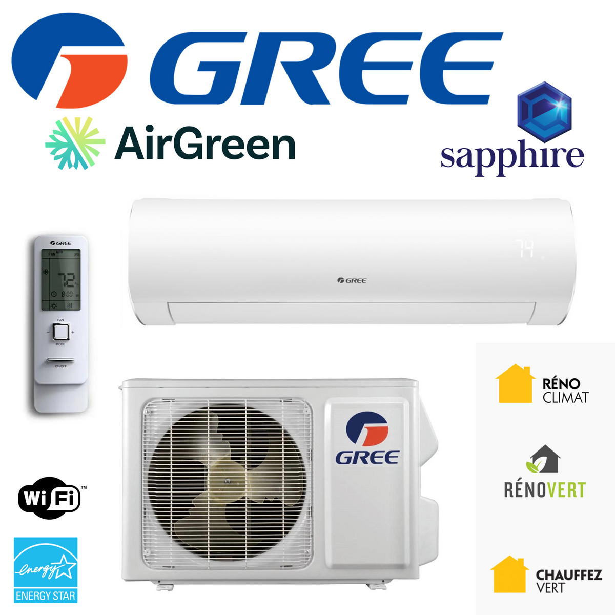 Thermopompe Murale GREE SAPPHIRE de 12 000 BTU Montréal (-30°C)