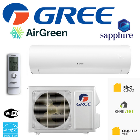 Thermopompe Murale GREE SAPPHIRE de 18 000 BTU Montréal (-30°C)