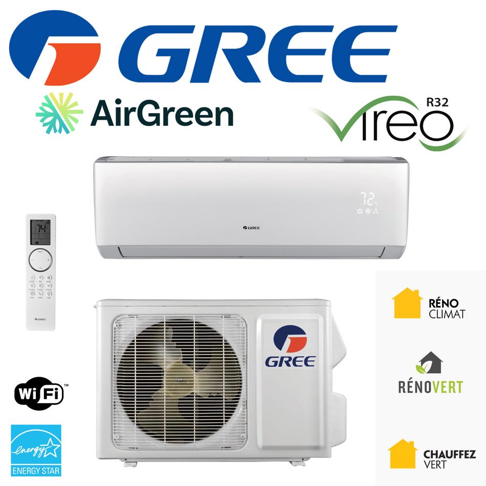 Thermopompe Murale Gree VIREO R32 | 12 000 BTU | Montréal, Laval, Longueuil, Rive Sud & Rive Nord