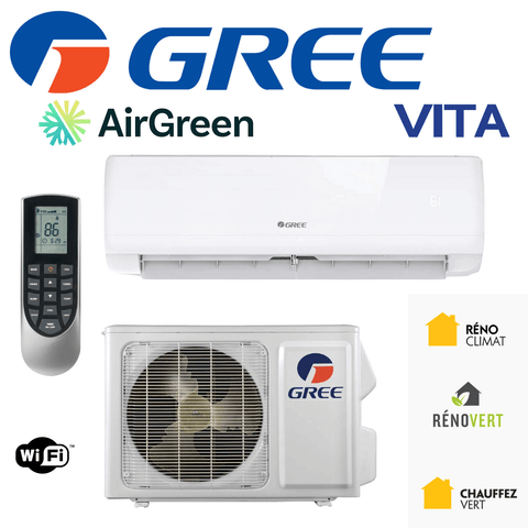 Thermopompe Murale GREE VITA | 9 000 BTU 220V (2024) | Montréal, Laval, Longueuil, Rive Sud & Rive Nord