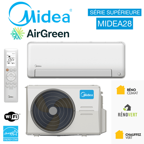 Thermopompe Murale MIDEA28 | 33 000 BTU | R-454B (-30 °C), une solution efficace pour grands espaces, écoénergétique.