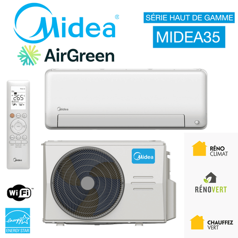 Thermopompe Murale MIDEA35 | 18 000 BTU avec télécommande et unité extérieure de AirGreen, idéal pour climats rigoureux