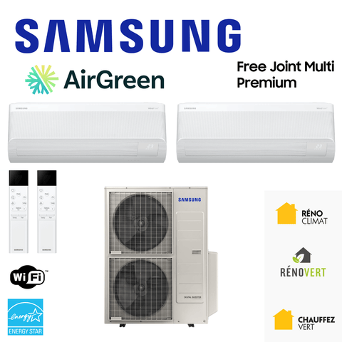 Thermopompe SAMSUNG Premium FJM | 2-Zones | Ext : 20 000 BTU, système CVAC multi-zone performant pour maisons au Québec.