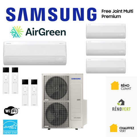 Thermopompe SAMSUNG Premium FJM | 4-Zones | Ext : 30 000 BTU HVAC system by AirGreen with ENERGY STAR certification and WiFi control.