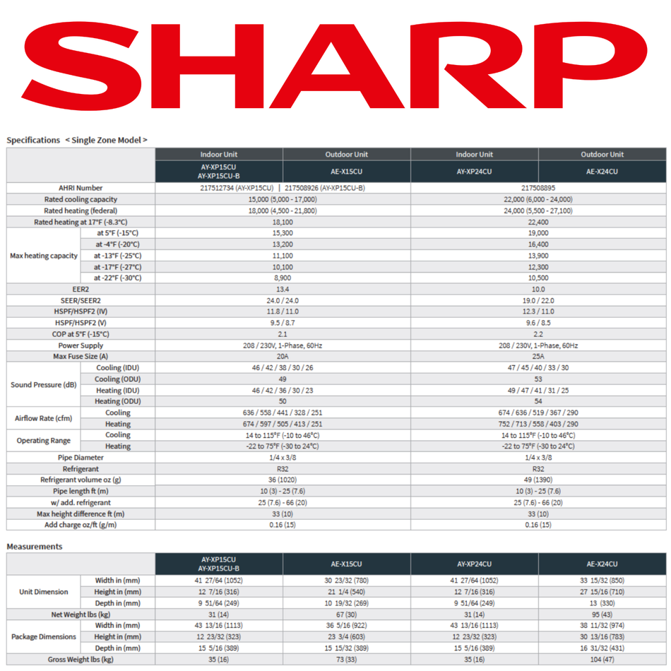 SHARP CU-B Black Wall-Mounted Heat Pump | 15,000 BTU | R32 -30°C