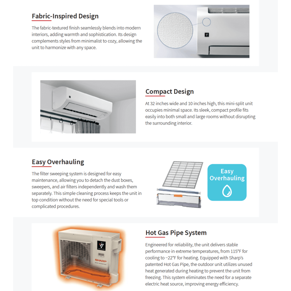 SHARP FilterSweep Wall-Mounted Heat Pump | 12000 BTU | -30°C R32