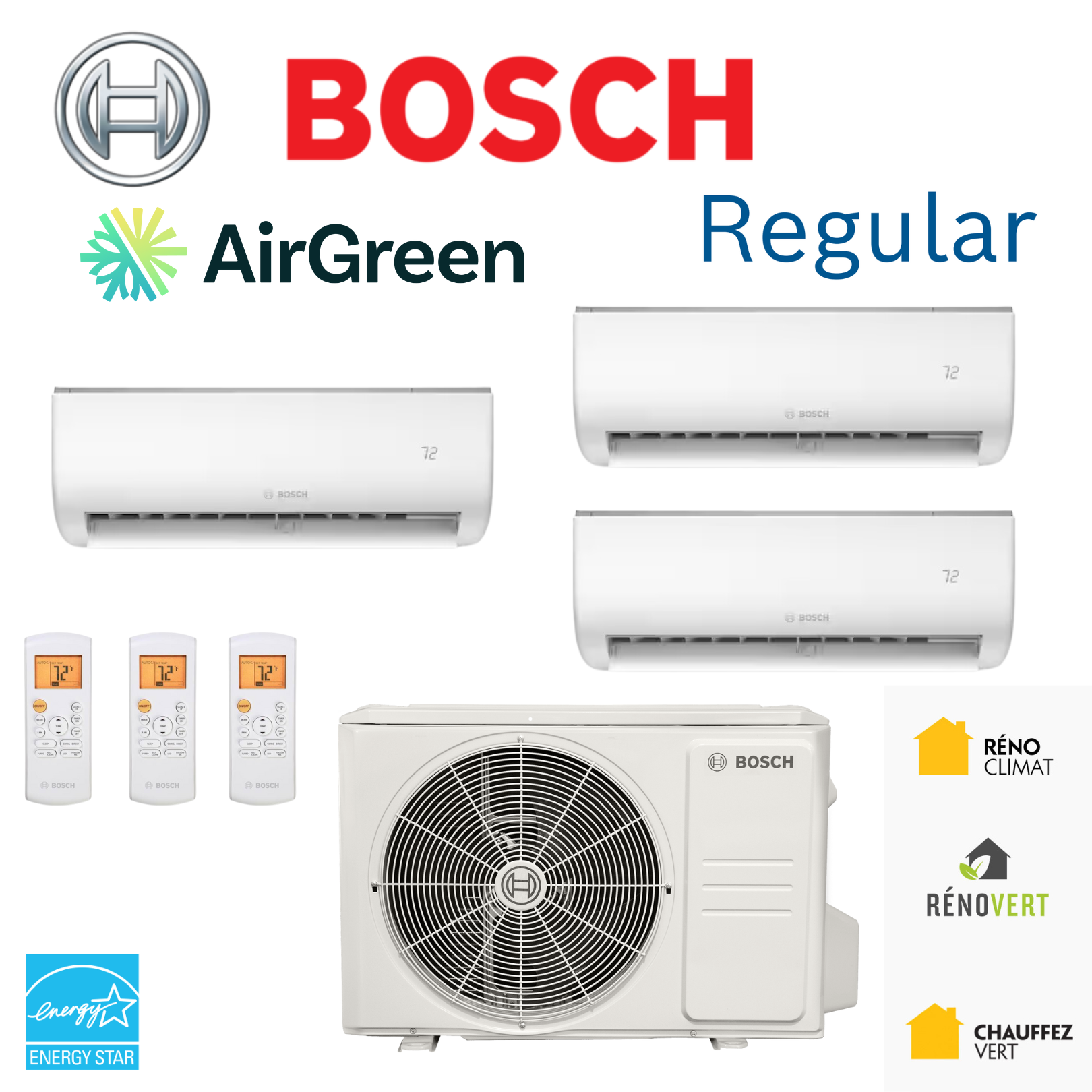 Thermopompe Triple Zone BOSCH Régulier | Compresseur 27 000 BTU | Montréal, Laval, Longueuil, Rive Sud et Rive Nord