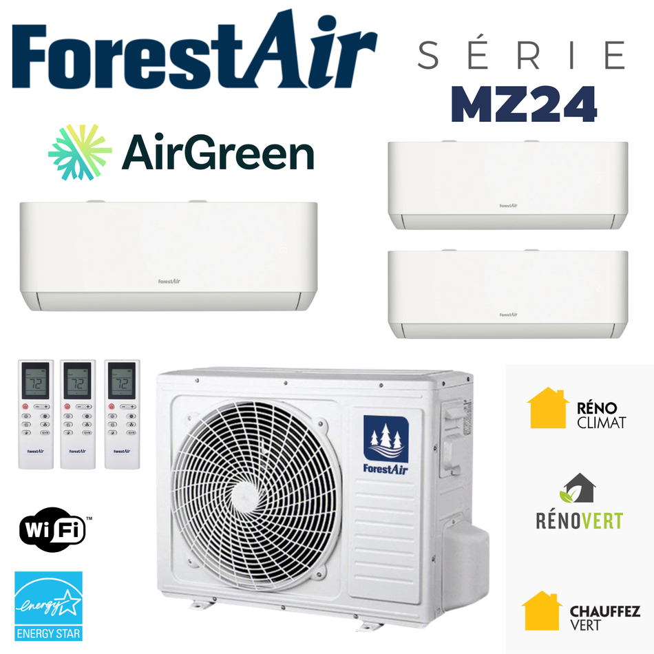 Thermopompe Murale 3-Zones FORESTAIR MZ R454B | Ext: 36000 BTU