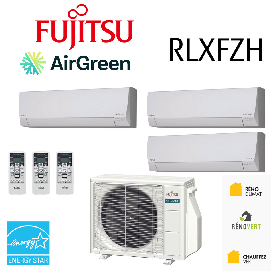 Fujitsu RLXFZH TripleZone heat pump | 24,000 BTU Compressor | Montreal, Laval, Longueuil, South Shore and North Shore