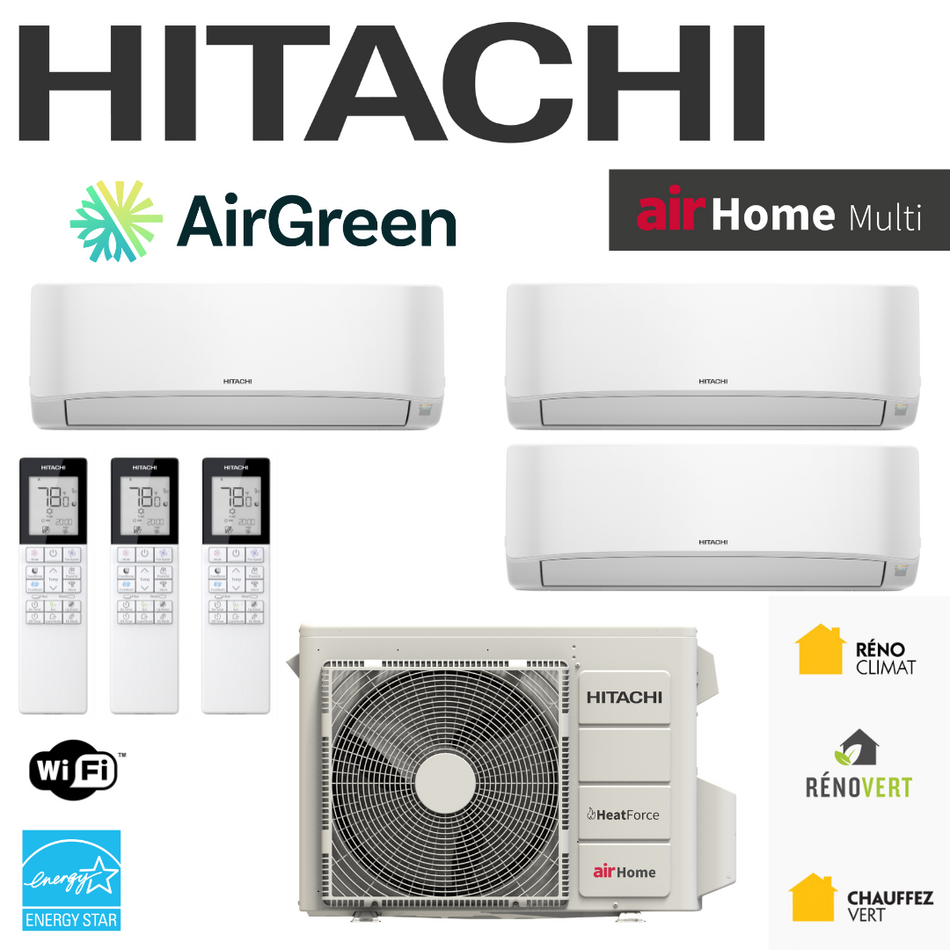 Thermopompe Murale 3-Têtes HITACHI airHome Multi | Compresseur 42 000 BTU