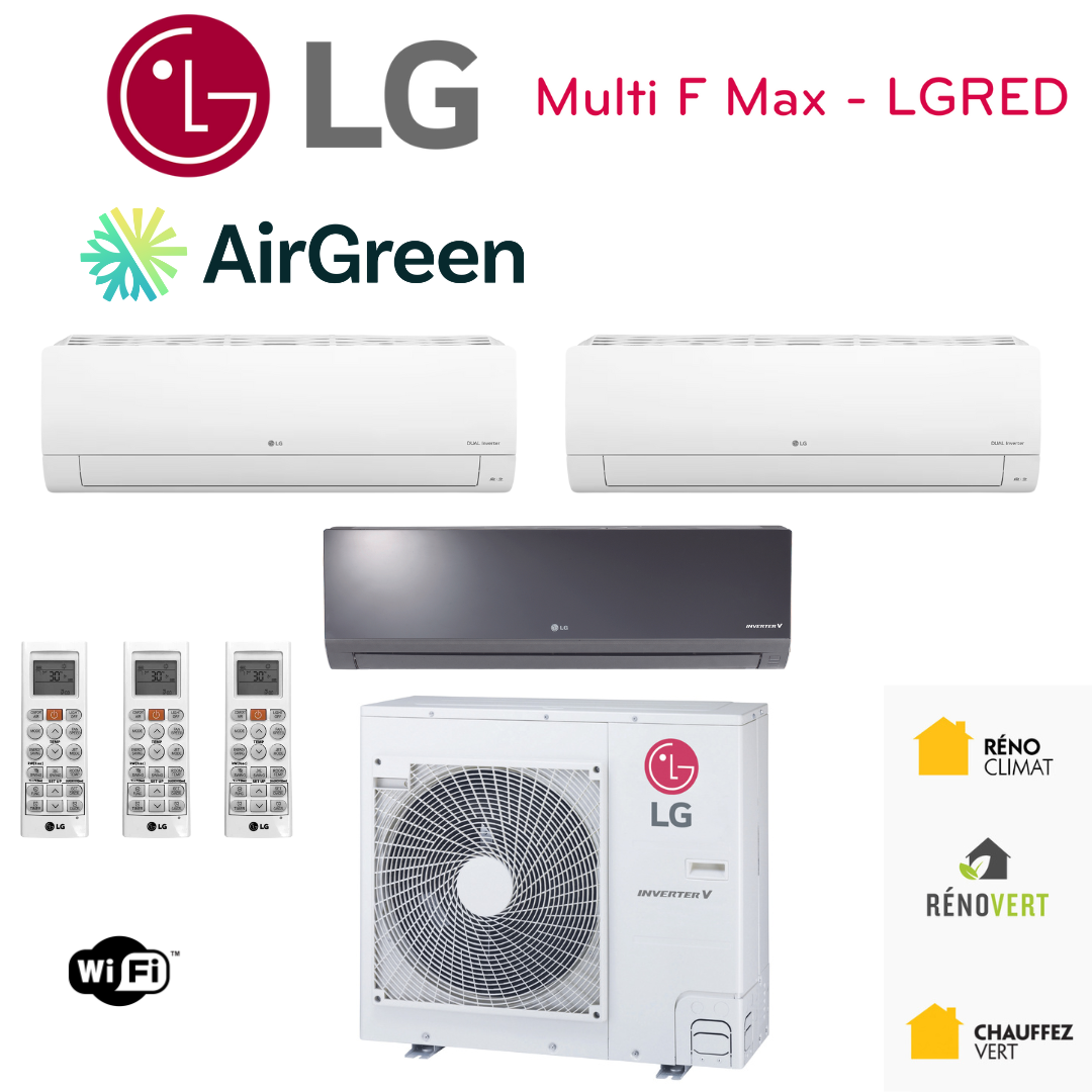 Thermopompe LG MULTI F MAX LGRED | 3-Têtes | Compresseur 42 000 BTU | Montréal, Laval, Longueuil, Rive Sud et Rive Nord