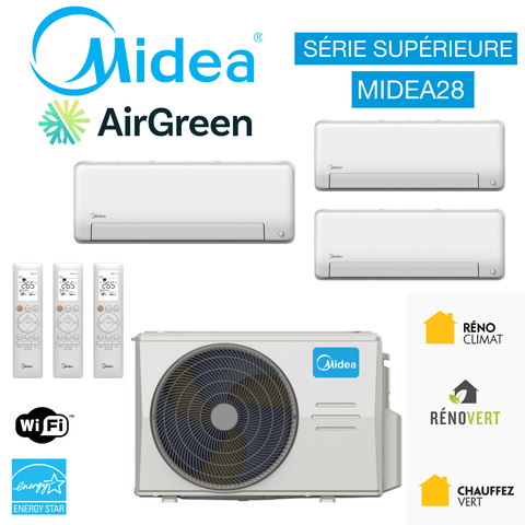 Thermopompe TripleZone MIDEA28 | Compresseur : 18 000 BTU | Montréal, Laval, Rive Sud et Nord, système de climatisation