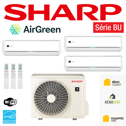Thermopompe Triple Zone SHARP BU | Montréal, Laval, Longueuil, Rive Sud & Rive Nord with WiFi and Energy Star certification