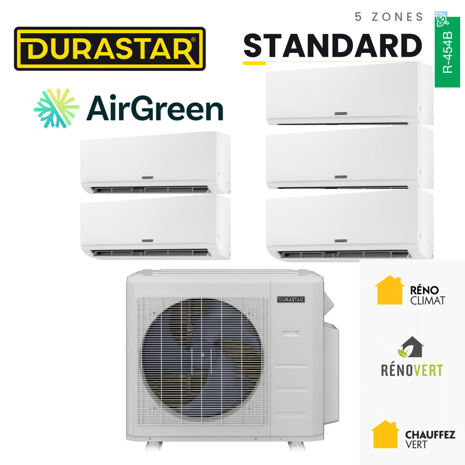 Thermopompe 5-Zones DURASTAR Standard | 48000 BTU - R454B — installée par AirGreen à Montréal, Laval, Longueuil, Rive-Sud et Rive-Nord