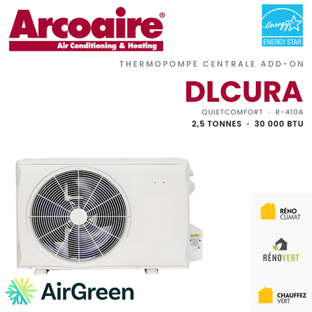 Thermopompe centrale ADD-ON Arcoaire DLCURA de 2,5 tonnes, 30 000 BTU au R-410A : unité extérieure