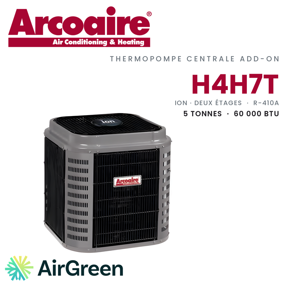 Thermopompe centrale ADD-ON Arcoaire H4H7T de 5 tonnes, 60 000 BTU au R-410A : unité extérieure