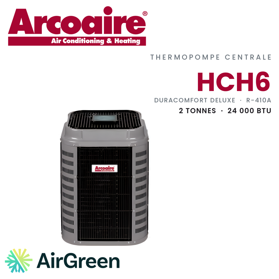 Thermopompe centrale Arcoaire HCH6 de 2 tonnes, 24 000 BTU au R-410A : unité extérieure