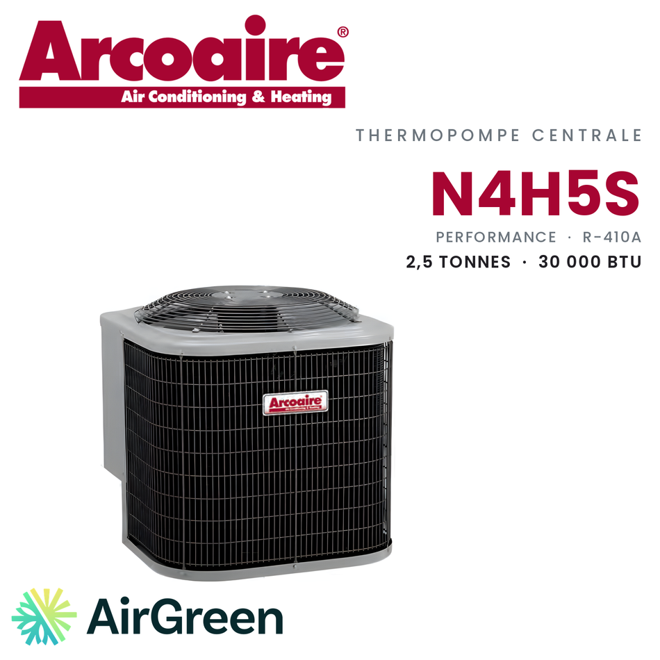 Thermopompe centrale Arcoaire N4H5S de 2,5 tonnes, 30 000 BTU au R-410A : unité extérieure