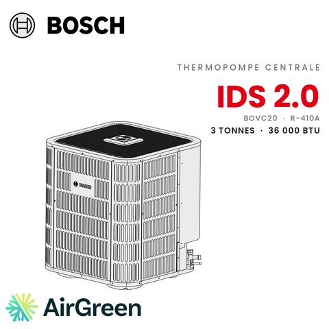Thermopompe centrale Bosch IDS 2.0 de 3 tonnes, 36 000 BTU au R-410A : unité extérieure