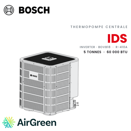 Thermopompe centrale Bosch IDS de 5 tonnes, 60 000 BTU au R-410A : unité extérieure