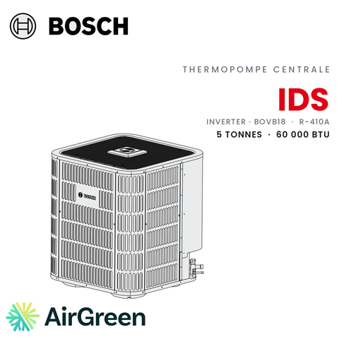 Thermopompe centrale Bosch IDS de 5 tonnes, 60 000 BTU au R-410A : unité extérieure