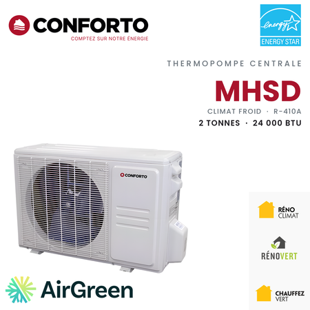 Thermopompe centrale Conforto MHSD de 2 tonnes, 24 000 BTU au R-410A : unité extérieure