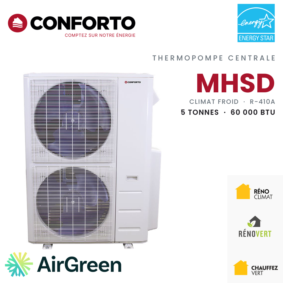 Thermopompe centrale Conforto MHSD de 5 tonnes, 60 000 BTU au R-410A : unité extérieure