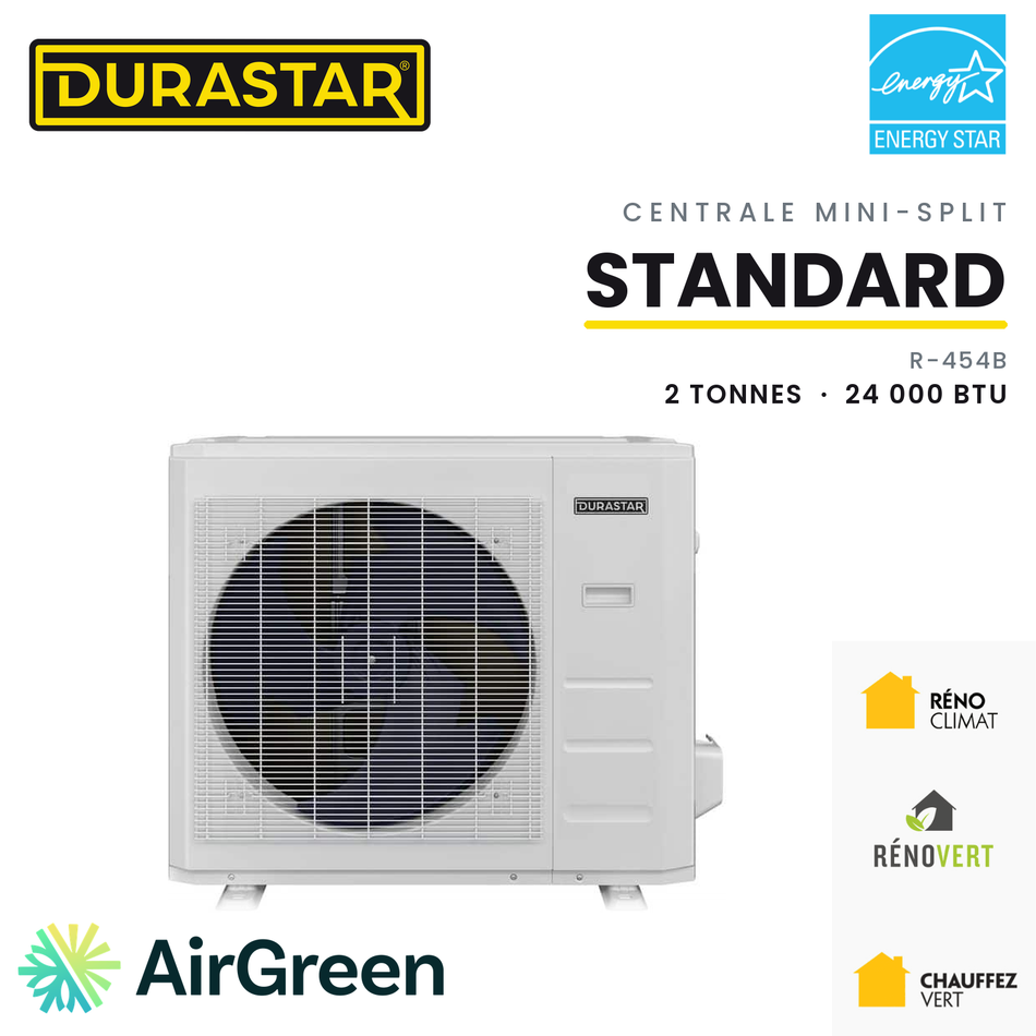 Thermopompe Centrale Mini-Split DURASTAR Standard | 2 Tonnes - 24000 BTU - R454B — installée par AirGreen à Montréal, Laval, Longueuil, Rive-Sud et Rive-Nord