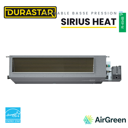 Thermopompe Gainable Basse Pression DURASTAR Sirius Heat | 18000 BTU - R454B — installée par AirGreen à Montréal, Laval, Longueuil, Rive-Sud et Rive-Nord