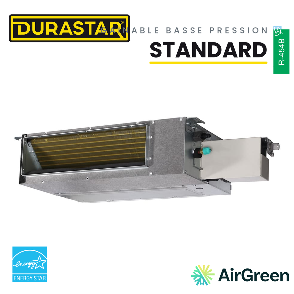 Thermopompe Gainable Basse Pression DURASTAR Standard | 12000 BTU - R454B — installée par AirGreen à Montréal, Laval, Longueuil, Rive-Sud et Rive-Nord