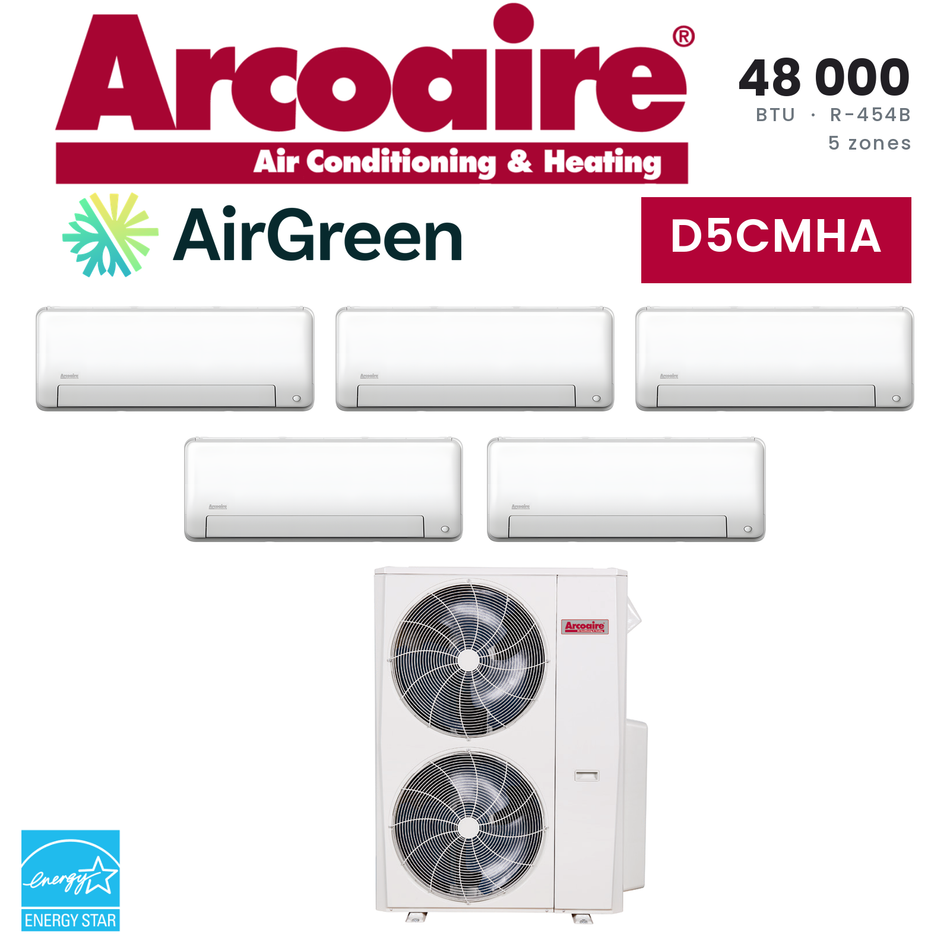 Thermopompe 5 zones Arcoaire D5CMHA de 48 000 BTU au R-454B : 5 unités murales et unité extérieure